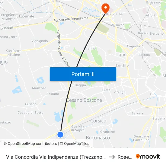 Via Concordia Via Indipendenza (Trezzano S. N.) to Roserio map