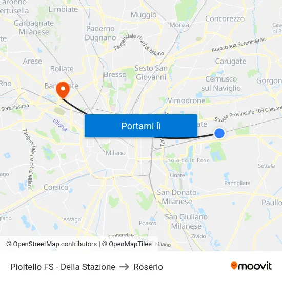 Pioltello FS - Della Stazione to Roserio map