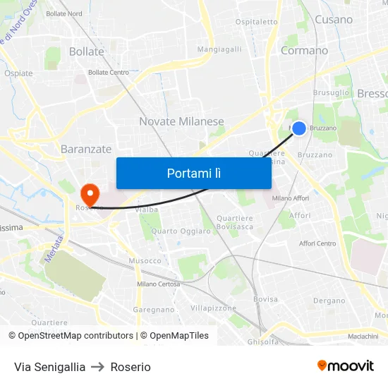 Via Senigallia to Roserio map