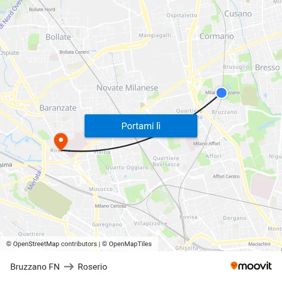 Bruzzano FN to Roserio map