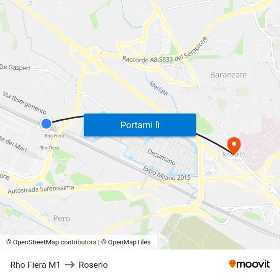 Rho Fiera M1 to Roserio map