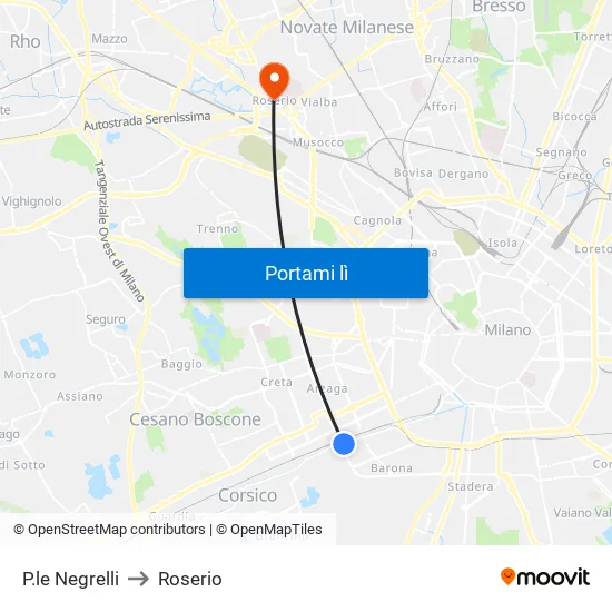 P.le Negrelli to Roserio map