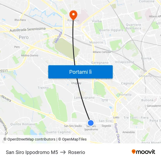 San Siro Ippodromo M5 to Roserio map