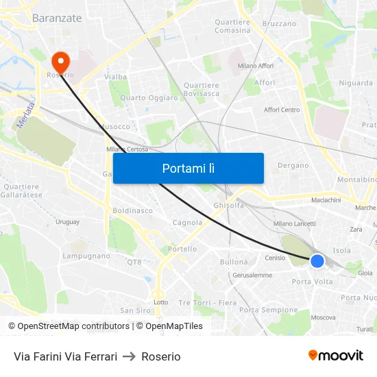 Via Farini Via Ferrari to Roserio map