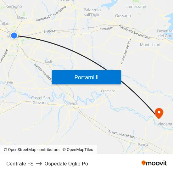Centrale FS to Ospedale Oglio Po map