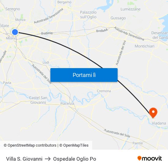 Villa S. Giovanni to Ospedale Oglio Po map