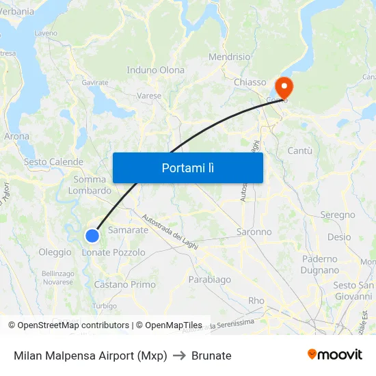 Milan Malpensa Airport (Mxp) to Brunate map