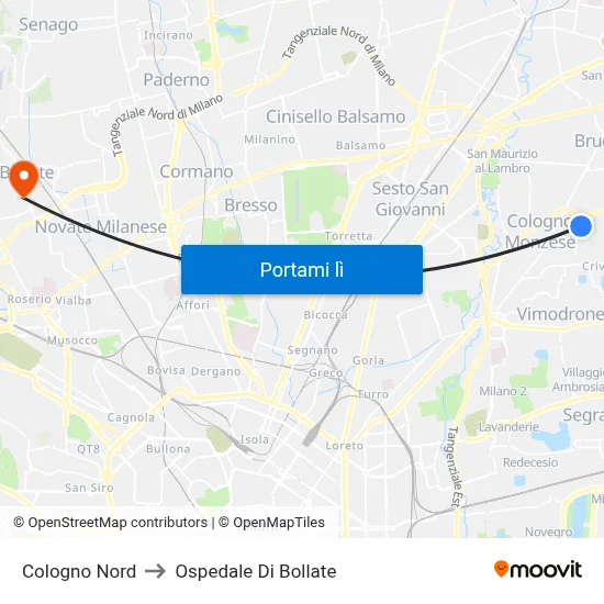 Cologno Nord to Ospedale Di Bollate map