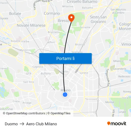 Duomo to Aero Club Milano map