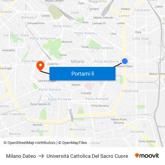 Milano Dateo to Università Cattolica Del Sacro Cuore map