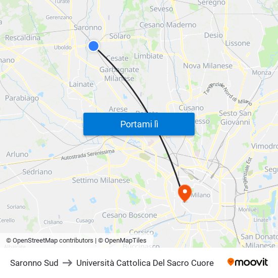 Saronno Sud to Università Cattolica Del Sacro Cuore map