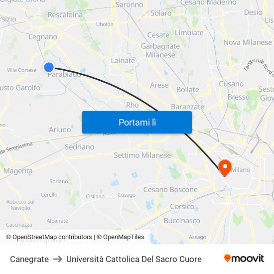 Canegrate to Università Cattolica Del Sacro Cuore map