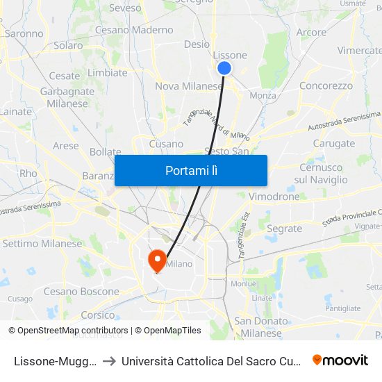 Lissone-Muggiò to Università Cattolica Del Sacro Cuore map