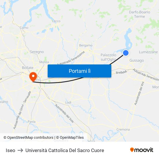 Iseo to Università Cattolica Del Sacro Cuore map