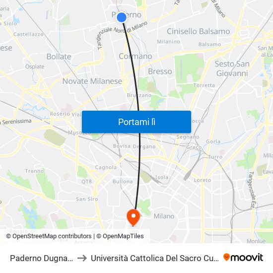 Paderno Dugnano to Università Cattolica Del Sacro Cuore map