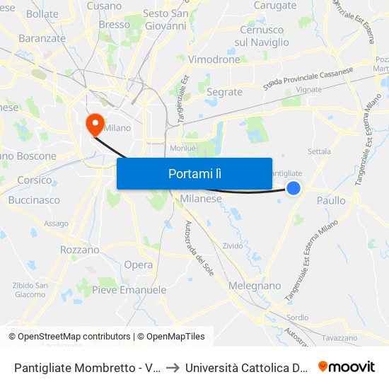 Pantigliate Mombretto - Vecchia Paullese to Università Cattolica Del Sacro Cuore map