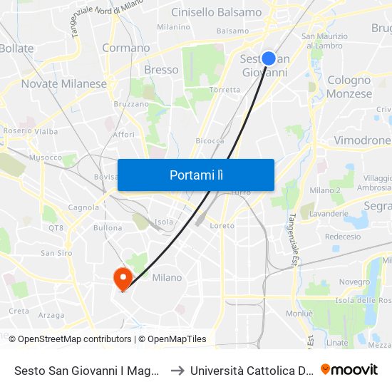 Sesto San Giovanni I Maggio-Fs-Stallo Z227 to Università Cattolica Del Sacro Cuore map