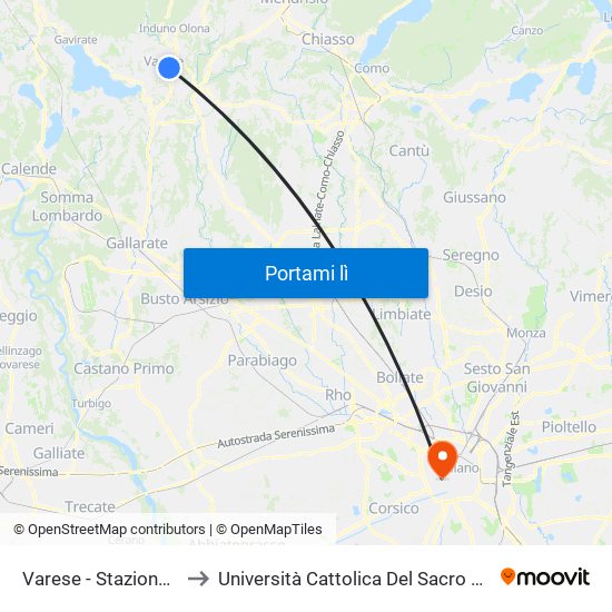 Varese - Stazione FN to Università Cattolica Del Sacro Cuore map