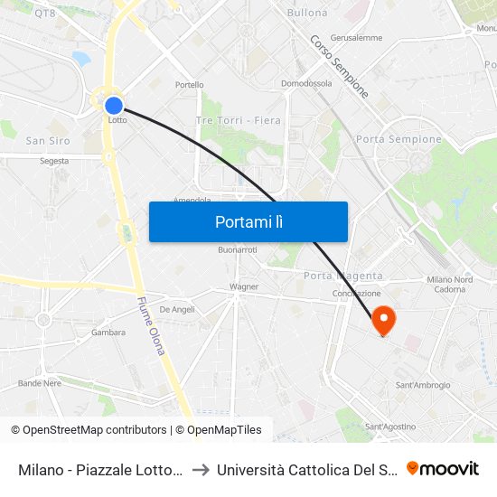 Milano - Piazzale Lotto (M1 - M5) to Università Cattolica Del Sacro Cuore map