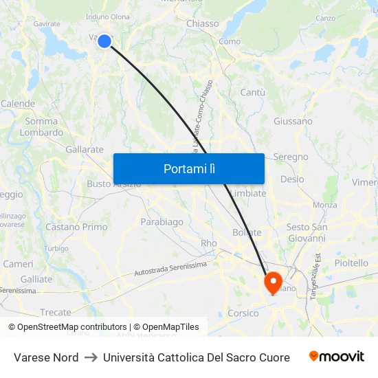 Varese Nord to Università Cattolica Del Sacro Cuore map