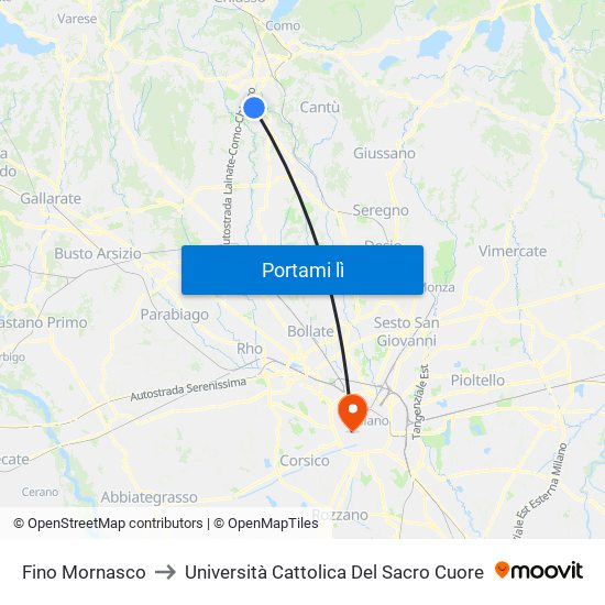 Fino Mornasco to Università Cattolica Del Sacro Cuore map
