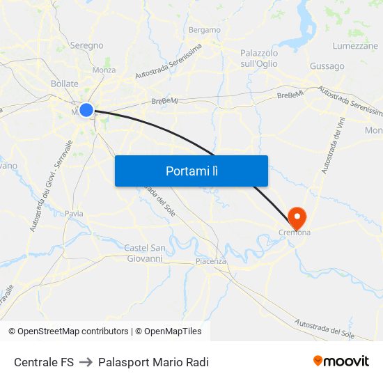 Centrale FS to Palasport Mario Radi map
