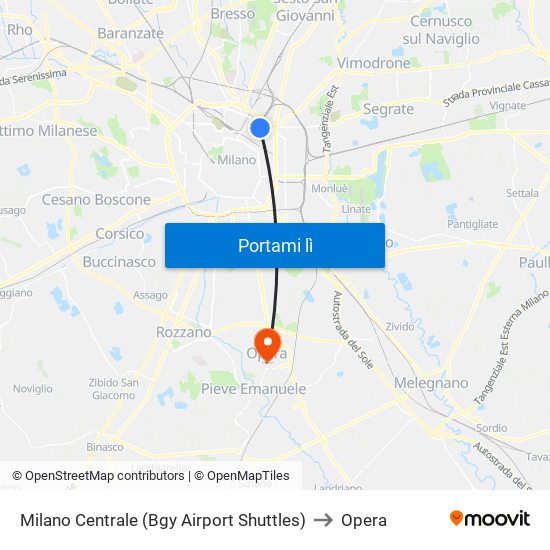 Milano Centrale (Bgy Airport Shuttles) to Opera map