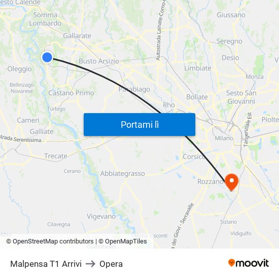 Malpensa T1 Arrivi to Opera map