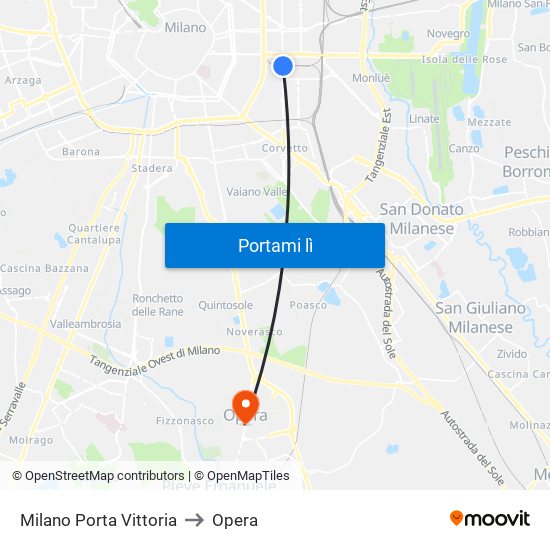 Milano Porta Vittoria to Opera map