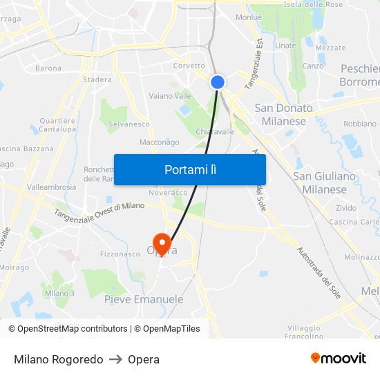 Milano Rogoredo to Opera map