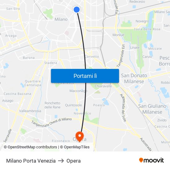 Milano Porta Venezia to Opera map
