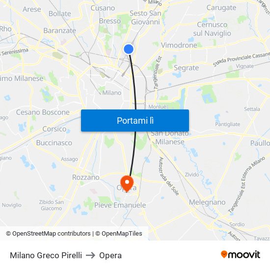 Milano Greco Pirelli to Opera map