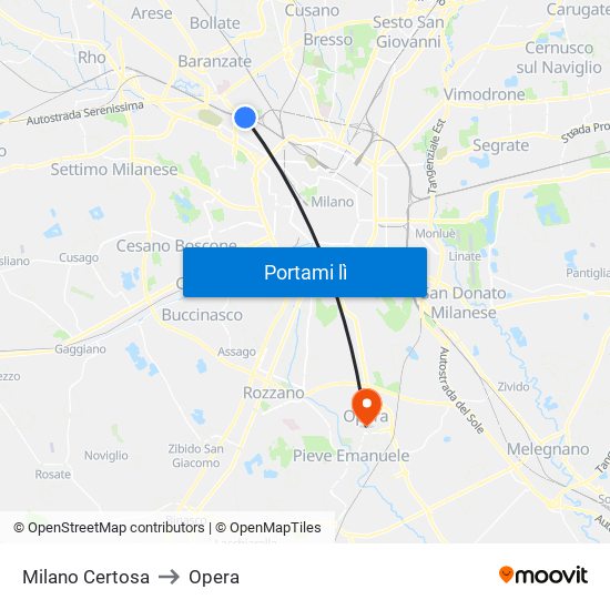 Milano Certosa to Opera map