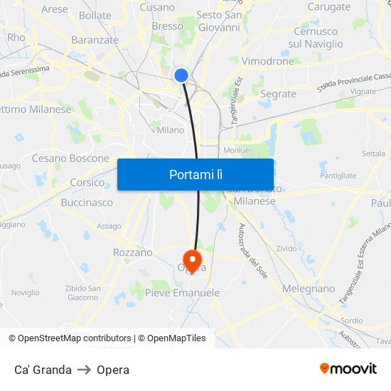Ca' Granda to Opera map