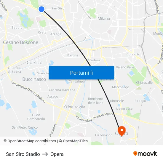 San Siro Stadio to Opera map