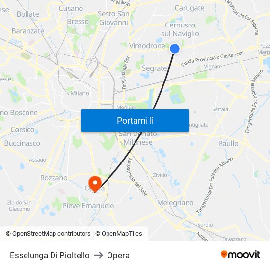 Esselunga Di Pioltello to Opera map