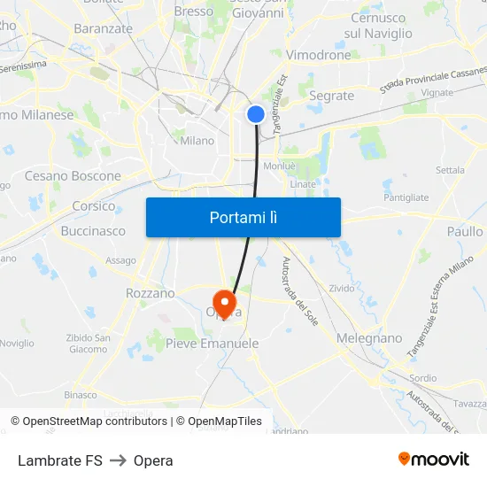 Lambrate FS to Opera map
