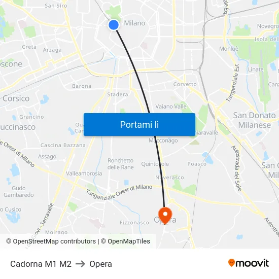 Cadorna M1 M2 to Opera map