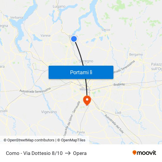 Como - Via Dottesio 8/10 to Opera map