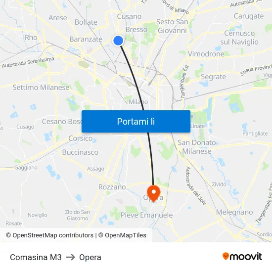 Comasina M3 to Opera map
