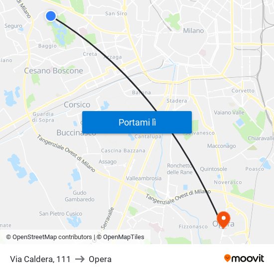 Via Caldera, 111 to Opera map