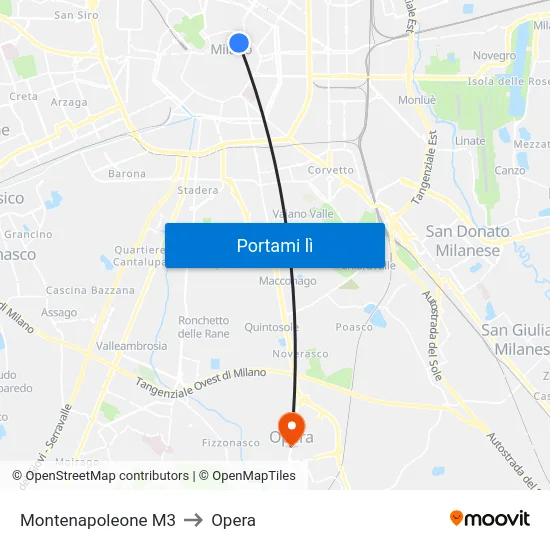 Montenapoleone M3 to Opera map