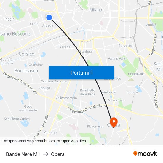 Bande Nere M1 to Opera map