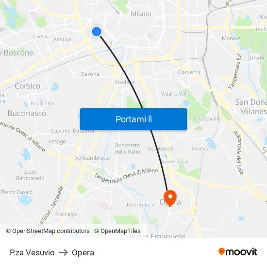 P.za Vesuvio to Opera map