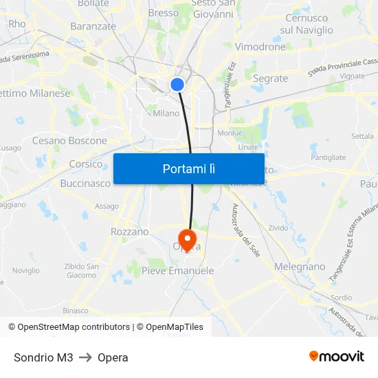Sondrio M3 to Opera map