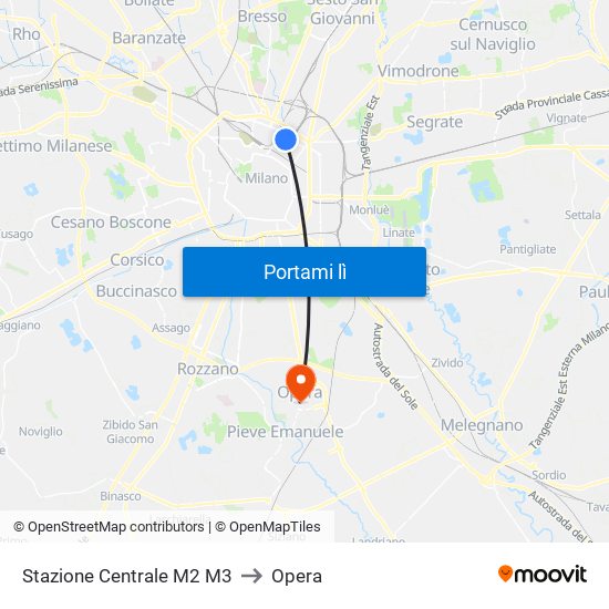 Stazione Centrale M2 M3 to Opera map