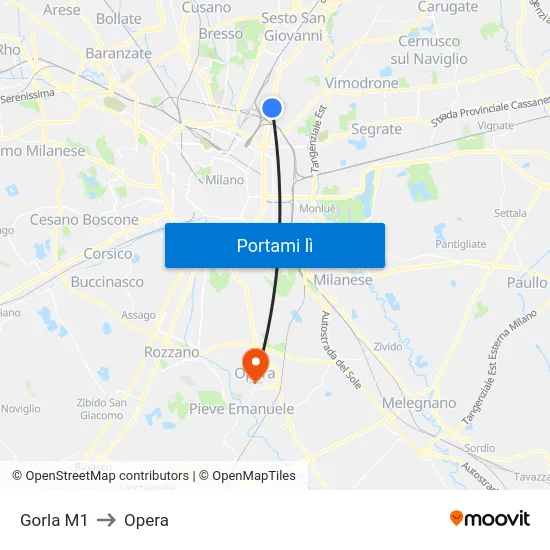 Gorla M1 to Opera map