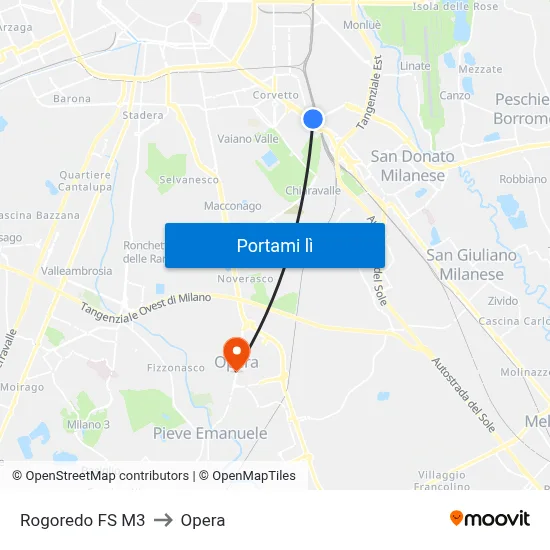 Rogoredo FS M3 to Opera map