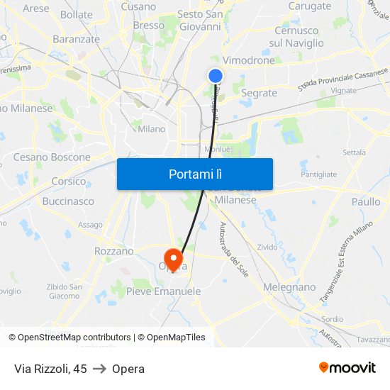 Via Rizzoli, 45 to Opera map
