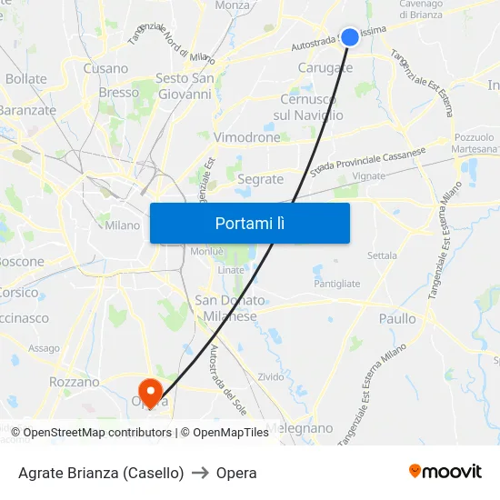 Agrate Brianza (Casello) to Opera map